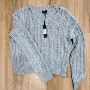 Dusty Blue Cable Sweater with Neck Cutout, Lucy Paris, Size M, NWT